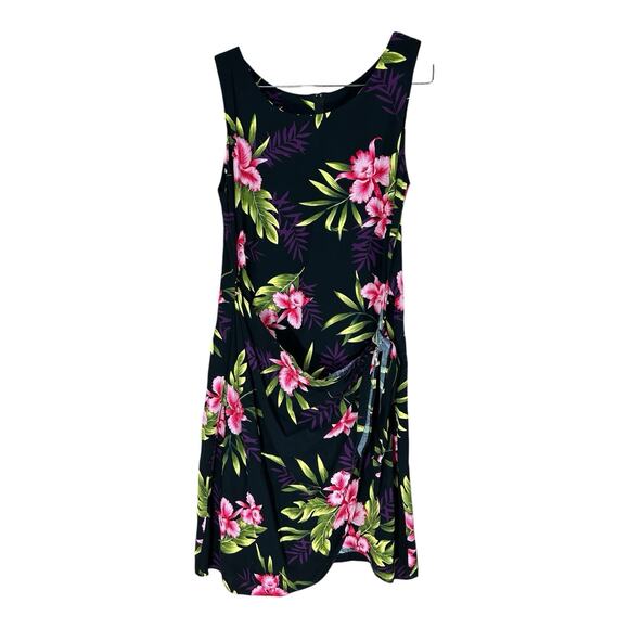 Two Palms Black Floral Sleeveless Wrap Hawaiian Dress Made In Hawaii Medium - Picture 1 of 5